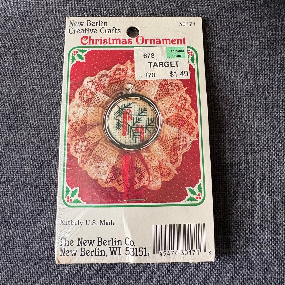 Candy Canes Christmas Ornament Vintage Counted Cross Stitch Kit by New Berlin